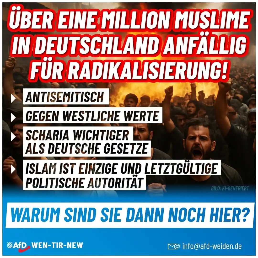 Image from AfD Weiden-Neustadt-Tirschenreuth: *🚨Schockierende Studie: Bisher sind über eine Million Muslime in Deut...