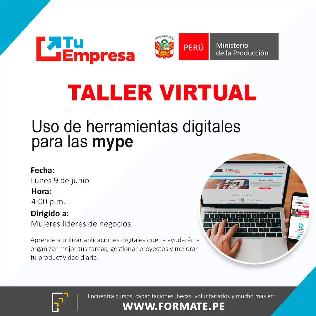 Image from Convocatorias Administración: Empleos - Prácticas - Capacitaciones: 📢 ¡Taller virtual ! Organizada por el Ministerio de la Producción 💬 ...