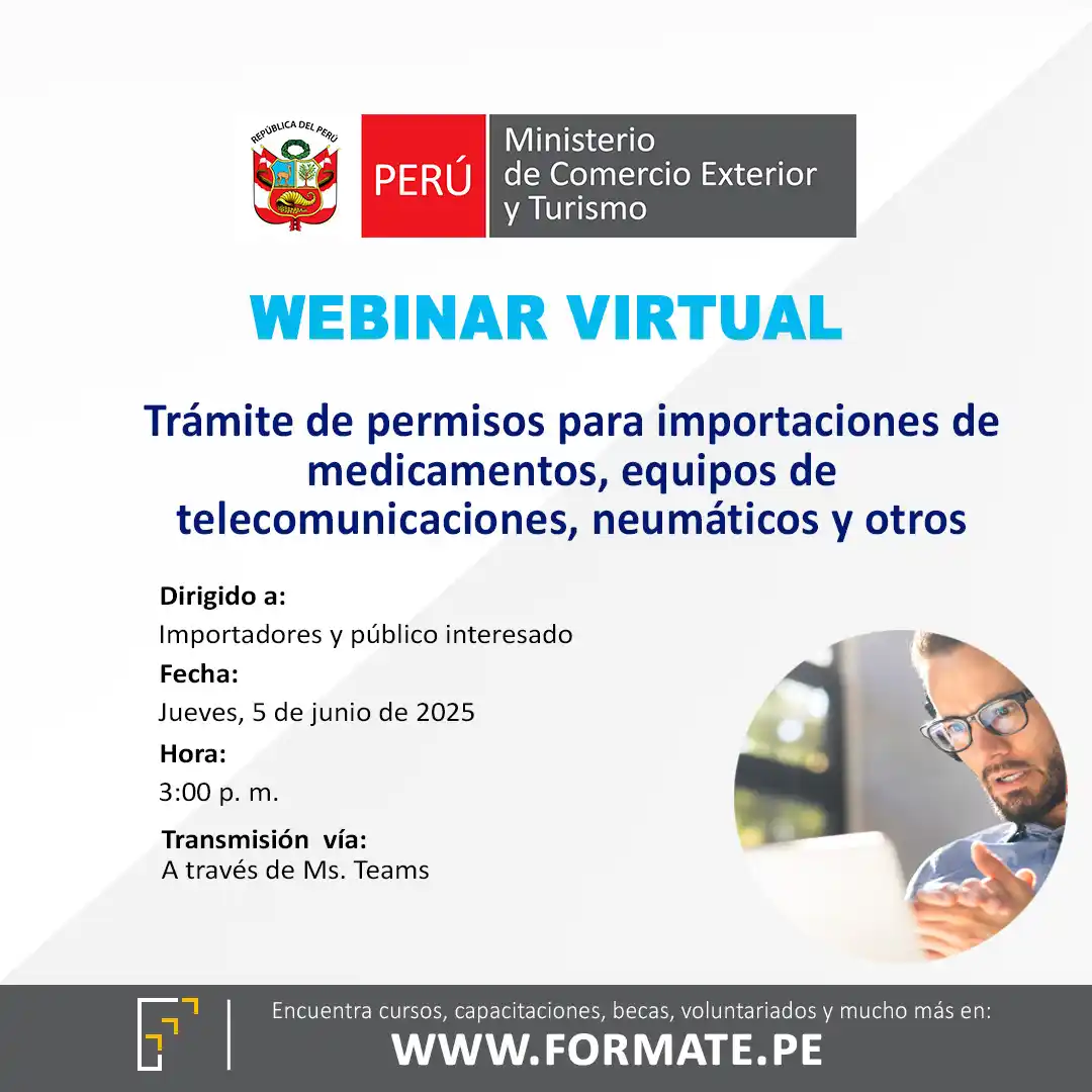 Image from Convocatorias Administración: Empleos - Prácticas - Capacitaciones: 📢 ¡Webinar virtual gratuita! Organizada por Mincetur 💬 Tema: Trámite...