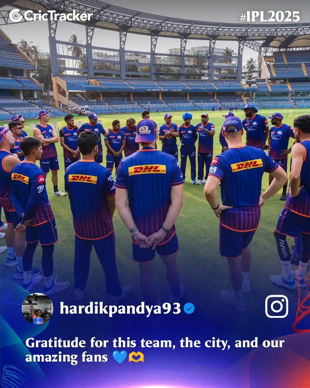 Image from CricTracker: Hardik Pandya thanks the Mumbai Indians fans and team for their solid ...