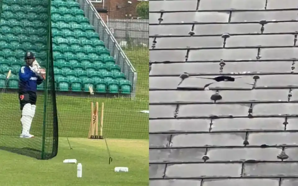Image from CricTracker: Rishabh Pant breaks Kent County stadium roof with monstrous six WATCH...