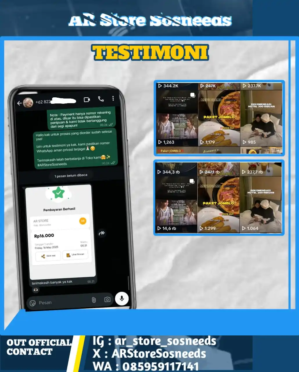 Testimoni AR Store SosNeeds post