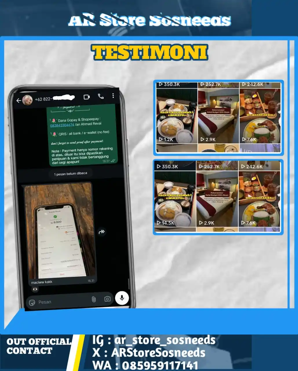 Testimoni AR Store SosNeeds post