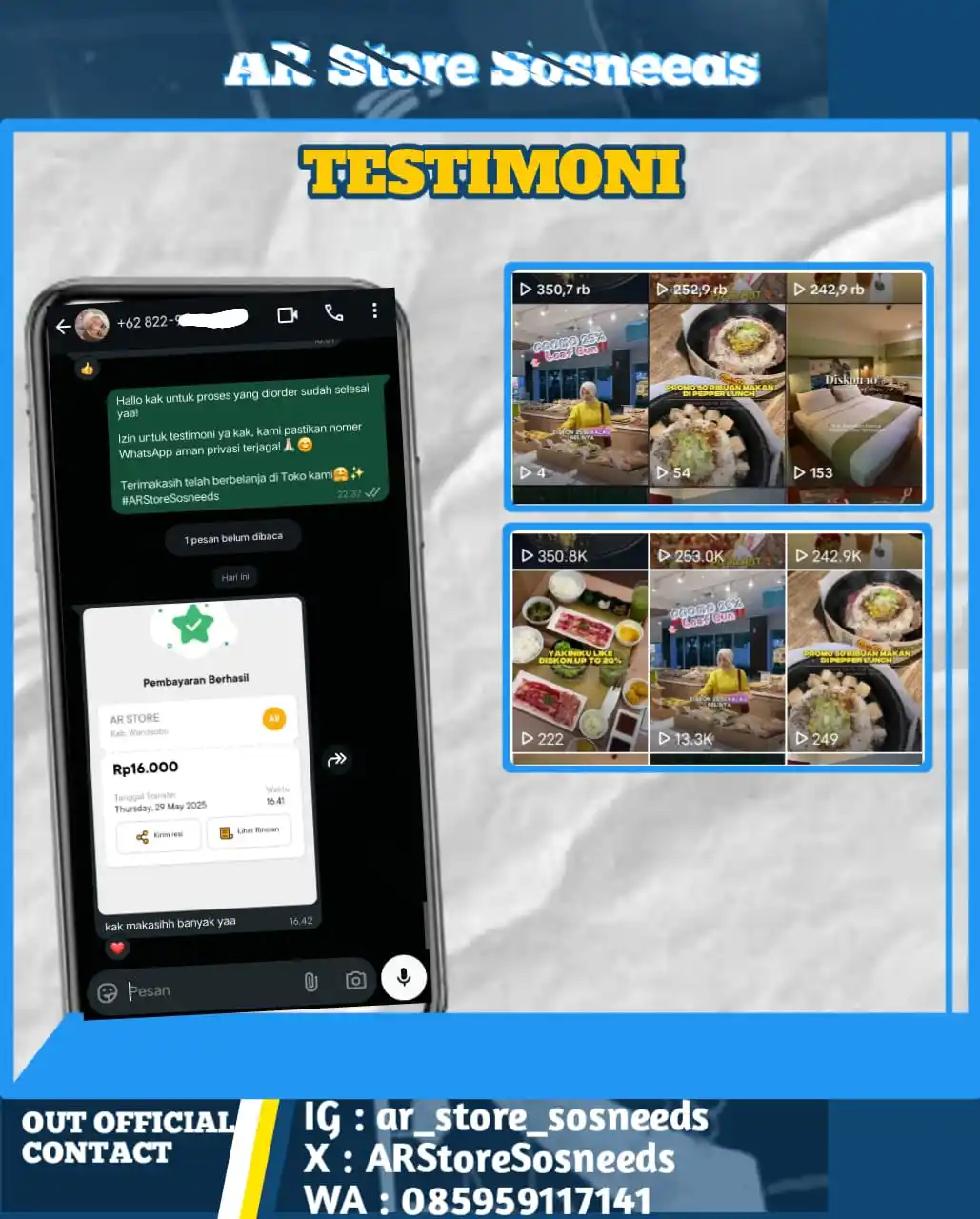 Testimoni AR Store SosNeeds post