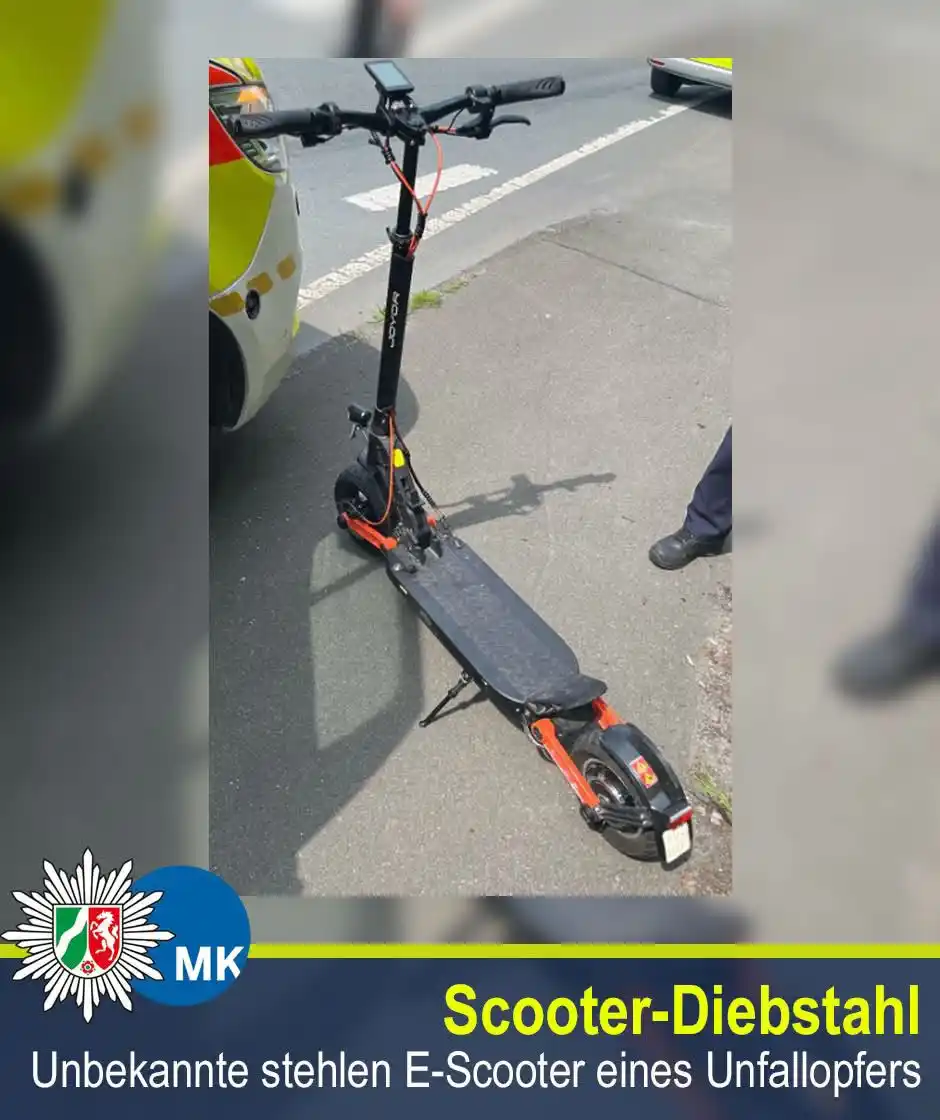 Image from Polizei NRW Märkischer Kreis: Am 03.06.2025 wurde ein E-Scooter-Fahrer in Lüdenscheid Opfer einer Un...