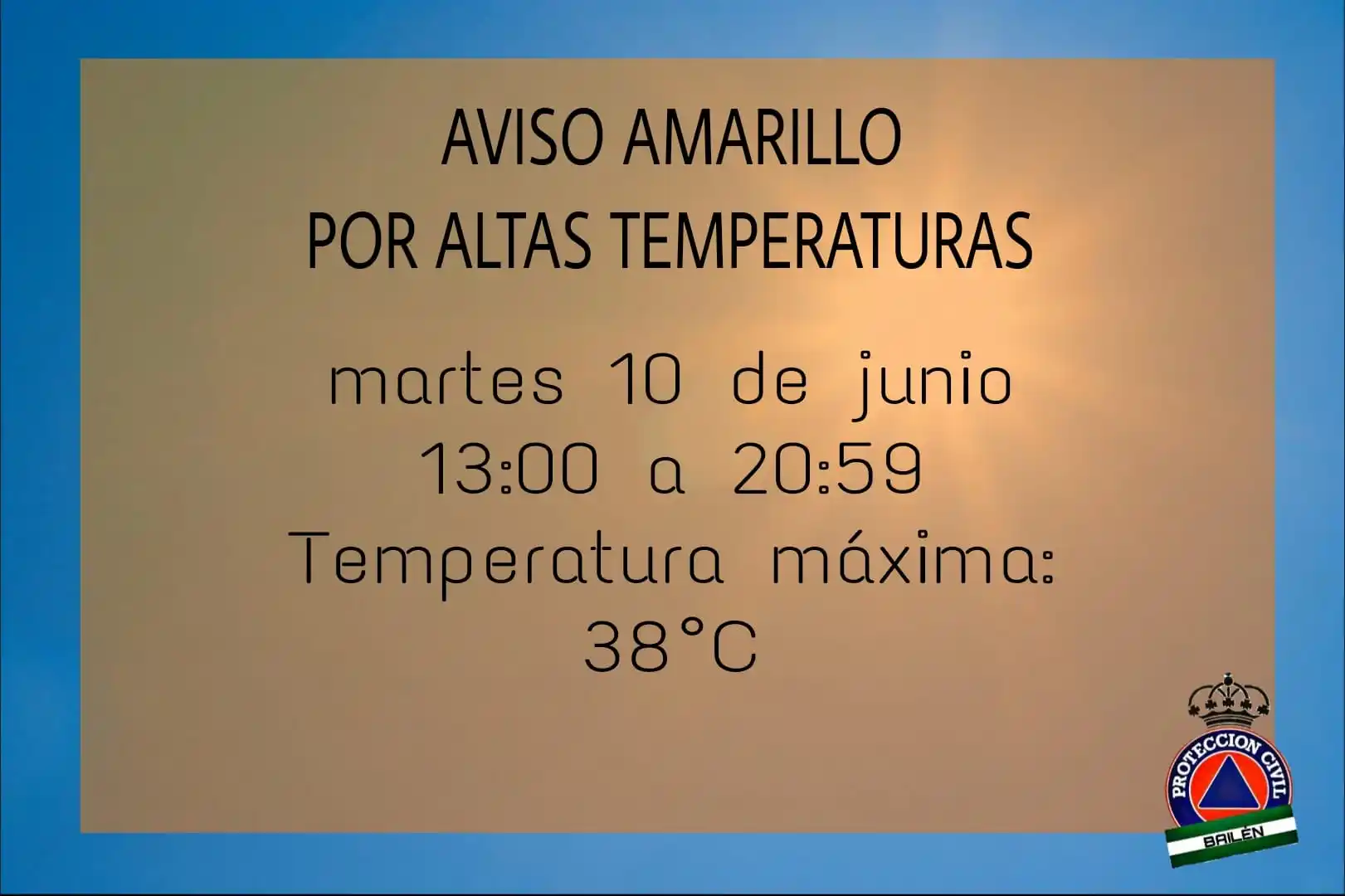 Image from Protección Civil Bailén: ⚠️ 🟡 Aviso amarillo de AEMET por altas temperaturas para hoy, martes ...