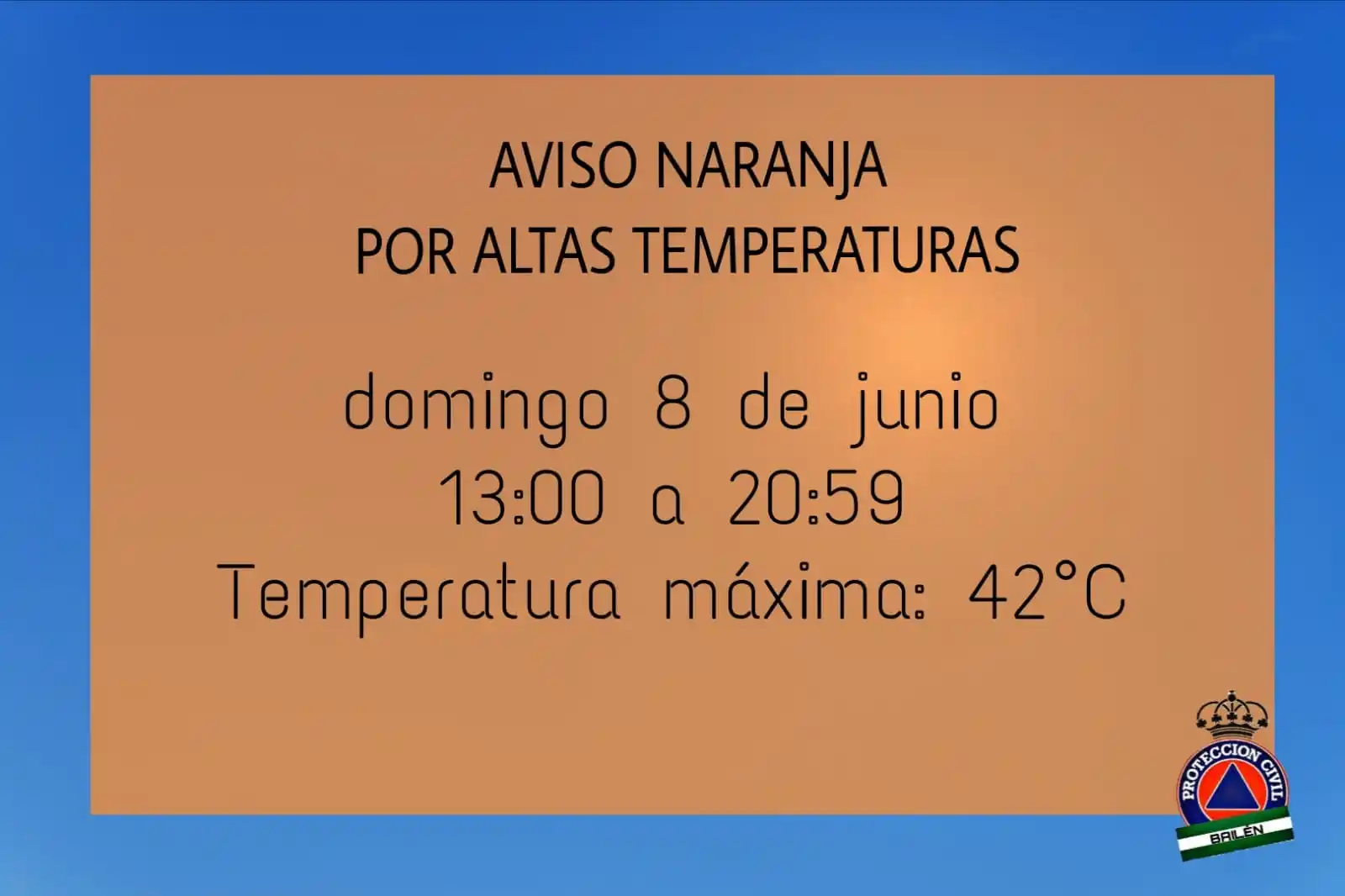 Image from Protección Civil Bailén: ⚠️ 🟠 Aviso naranja de AEMET por altas temperaturas para hoy, domingo ...
