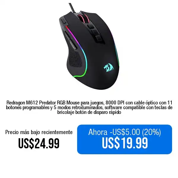Image from Ofertas y Descuentos Colombia: Comprar ➡️ www.amazon.com/dp/B08SJ5Z8JL?tag=co0fa-20  Redragon M612 Pr...