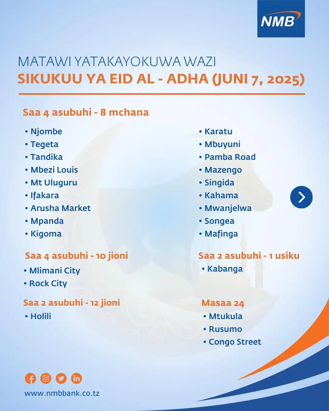 Image from NMB Bank Plc: 🌙 Heri ya Sikukuu ya Eid al-Adha! Ukiwa katika mapumziko ya sikukuu ...