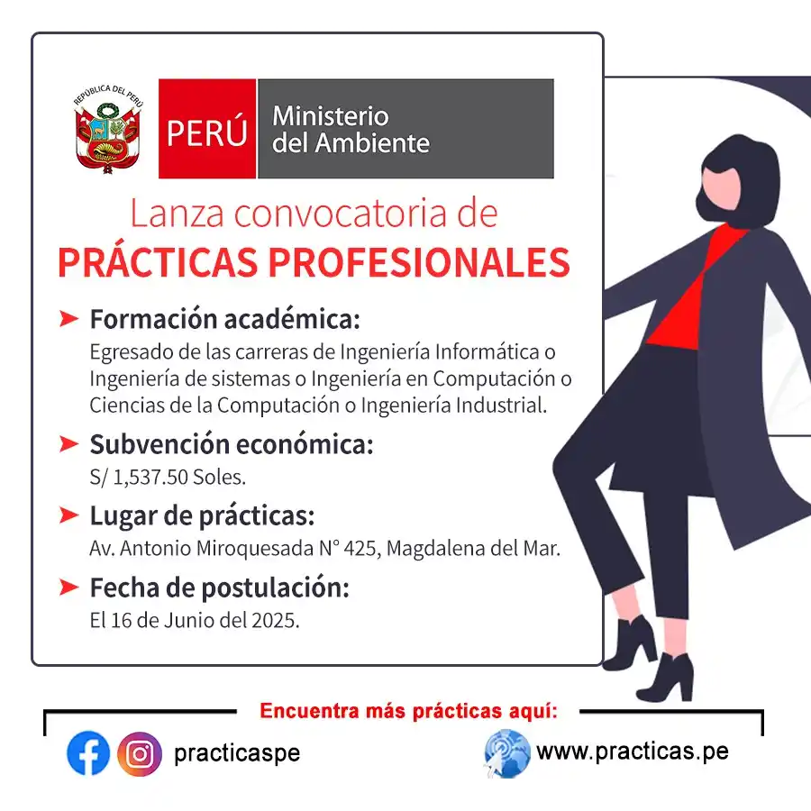 Image from Convocatorias Ing. De Sistemas: Empleos - Prácticas - Capacitaciones: 🎯 Prácticas en MINISTERIO DEL AMBIENTE(MINAM) - Lima Más información...