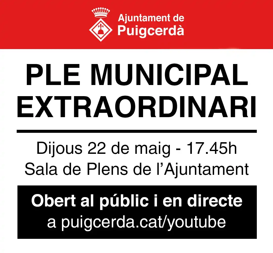 Image from Ajuntament de Puigcerdà: 🔴 Avui a les 17:45h, a la Sala de Plens de la Casa de la Vila, tindrà...