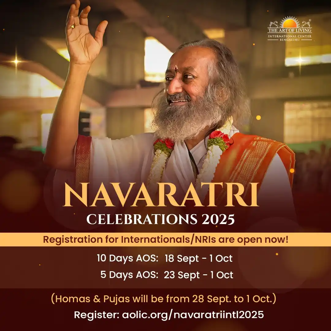 Image from Art of Living International Center: This Navaratri, dive deep into meditation and discover boundless joy w...