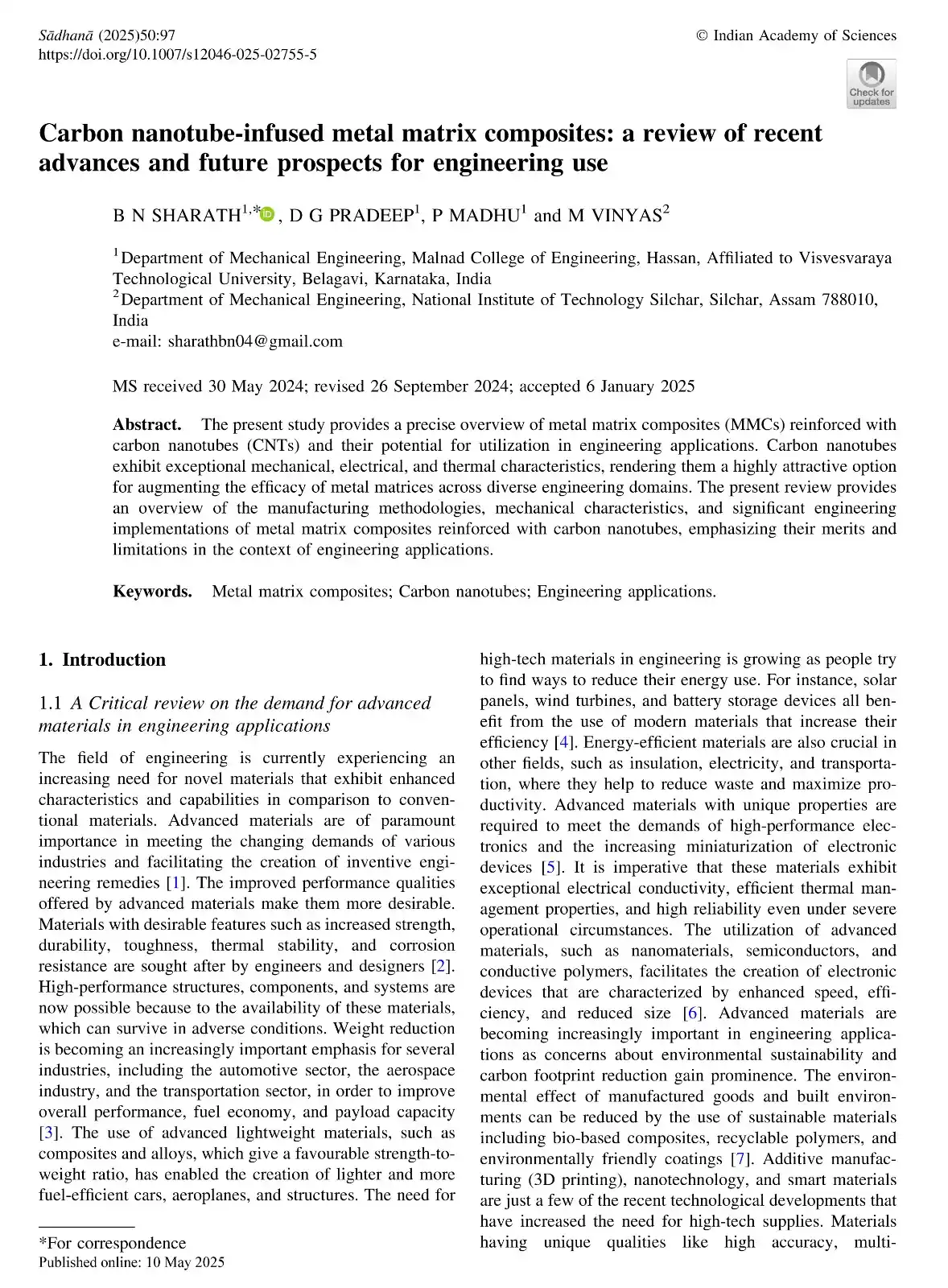 Image from Malnad College of Engineering, Hassan.: Article titled ‘Carbon nanotube-infused metal matrix composites: a rev...