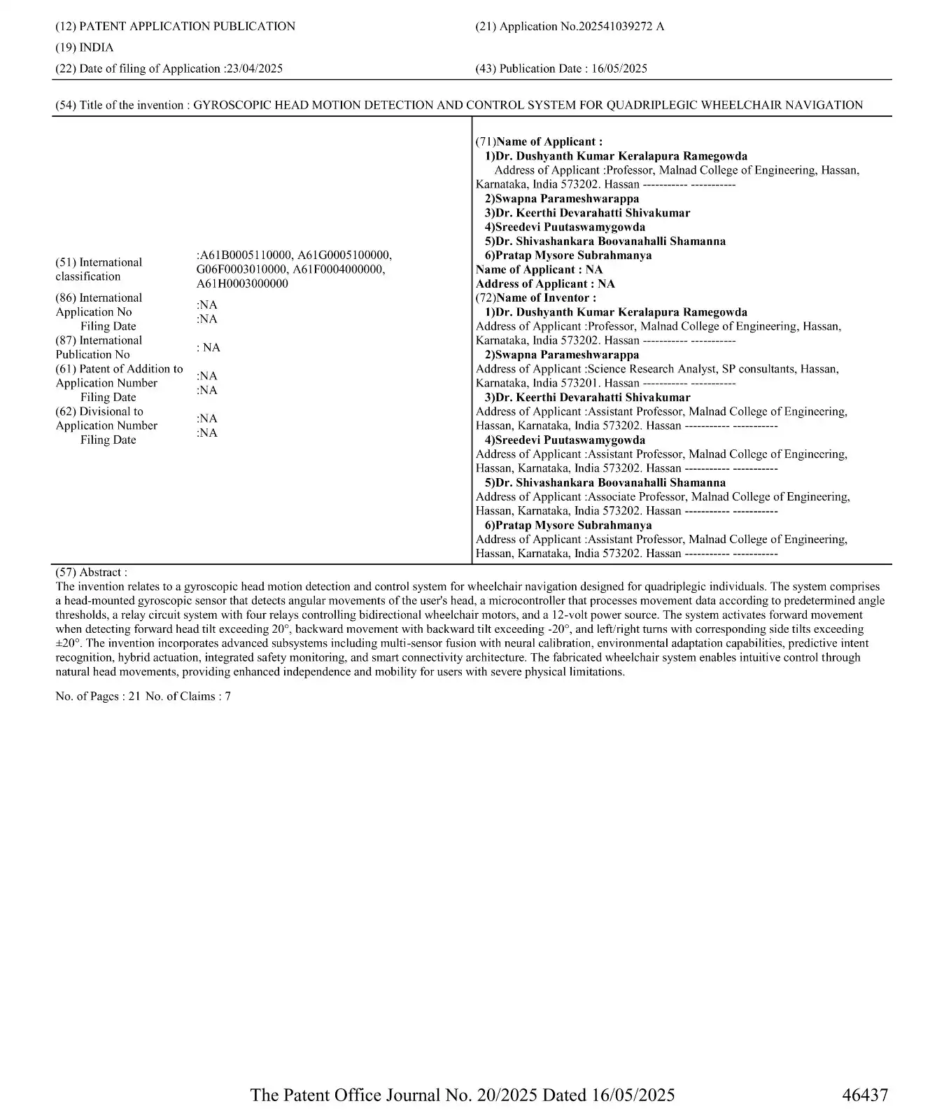 Image from Malnad College of Engineering, Hassan.: The patent application filed by the faculty members of our institute —...