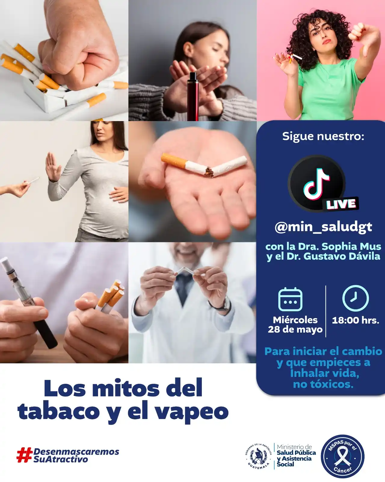 Image from Ministerio de Salud Guatemala 🇬🇹: 📲 Este 28 de mayo, acompáñanos en un espacio para hablar claro.🚭  Ap...