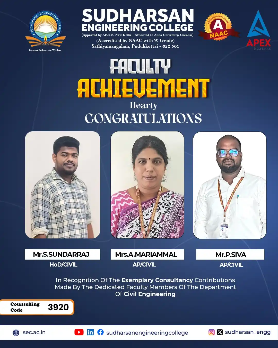 Image from SUDHARSAN ENGINEERING COLLEGE: 🌟 Faculty Excellence Recognized! 🌟 We are proud to celebrate the re...