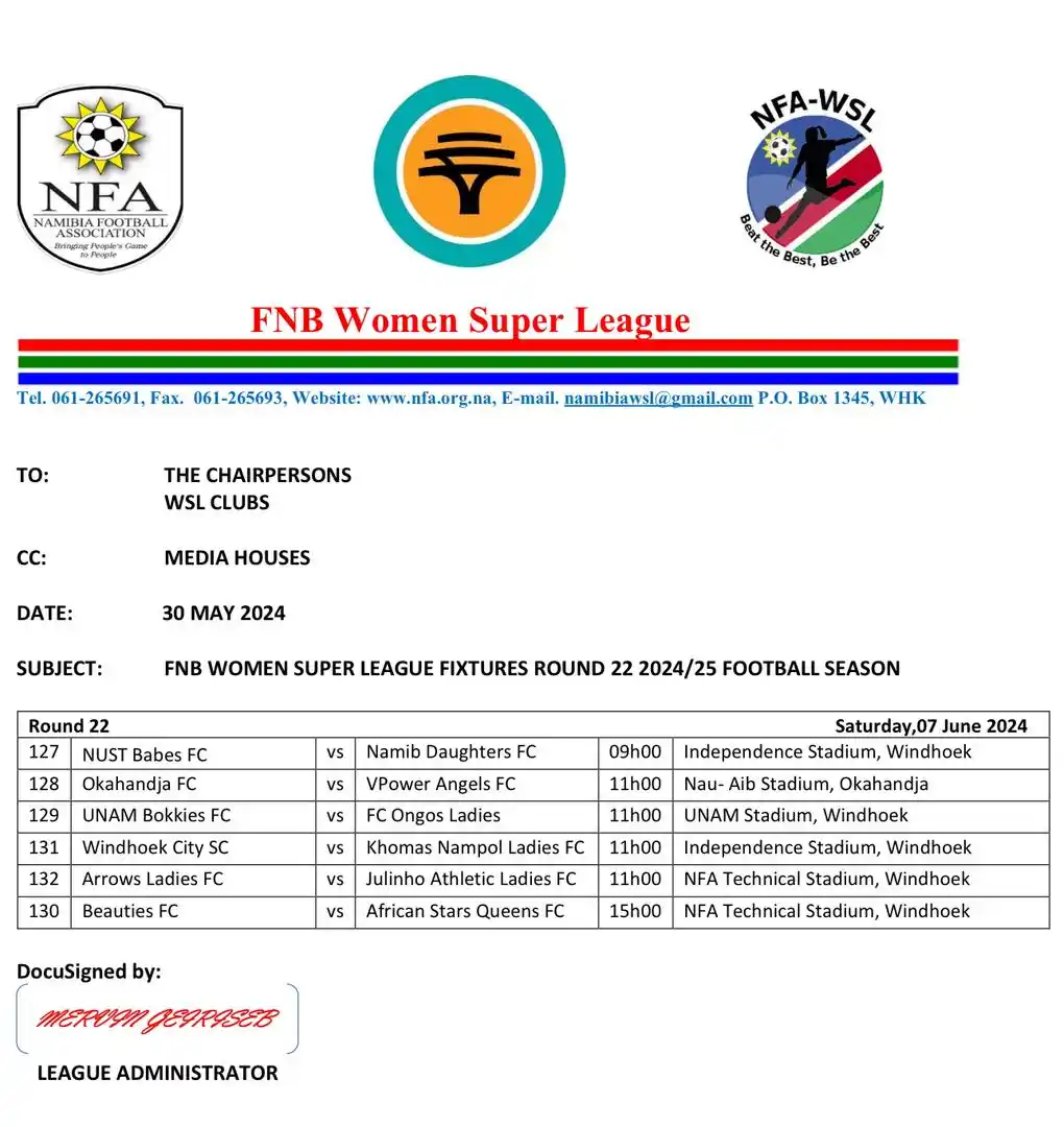 Image from Footy Namibia : FINAL ROUND FIXTURES 🇳🇦FNB Women Super League. • Beauties FC will...