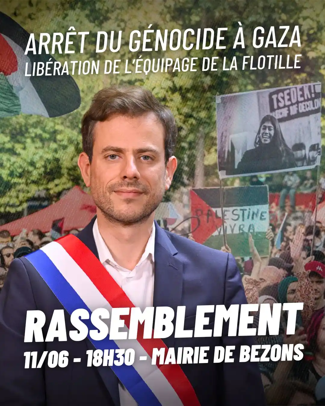Image from Paul Vannier: Rassemblons-nous ce soir à l’appel de LFI Bezons devant la mairie de B...