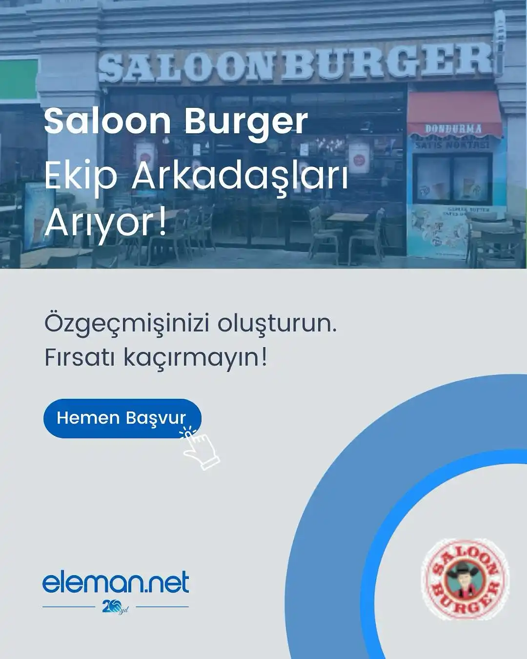 Image from Eleman.net: Saloon Burger yeni iş arkadaşlarını arıyor.📢 Başta İstanbul, Ankara,...