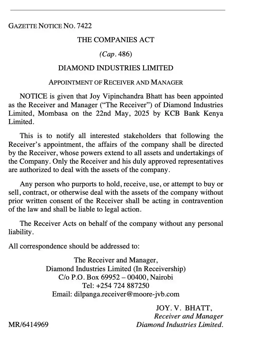 Image from Mwango Capital: 4. KCB Bank has appointed Joy Vipinchandra Bhatt as Receiver & Manager...