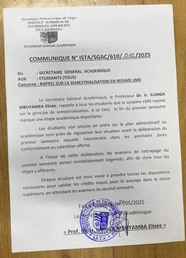Image from COORDINATION ESTUDIANTINE DE L’ISTA KIN Official Page ⚓️: 🛑 <a class="text-blue-500 hover:underline cursor-pointer" href="/hash...