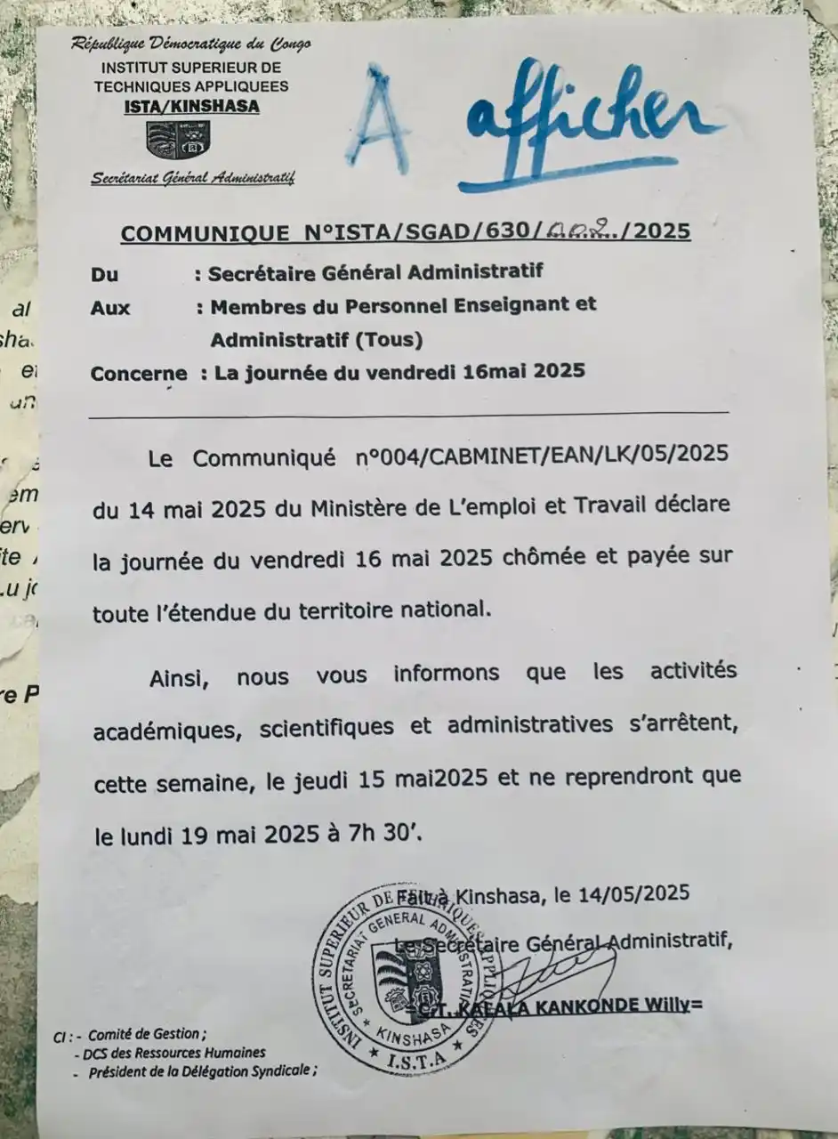 Image from COORDINATION ESTUDIANTINE DE L’ISTA KIN Official Page ⚓️: 🛑 <a class="text-blue-500 hover:underline cursor-pointer" href="/hash...
