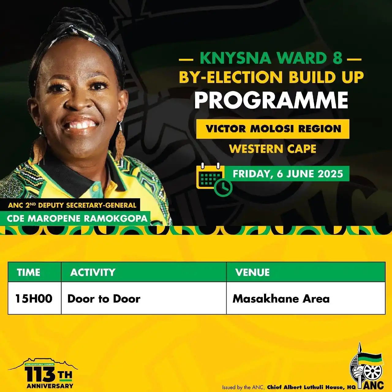 Image from African National Congress: As part of the ANC’s By-Election Build-Up Programme, ANC Second Deputy...
