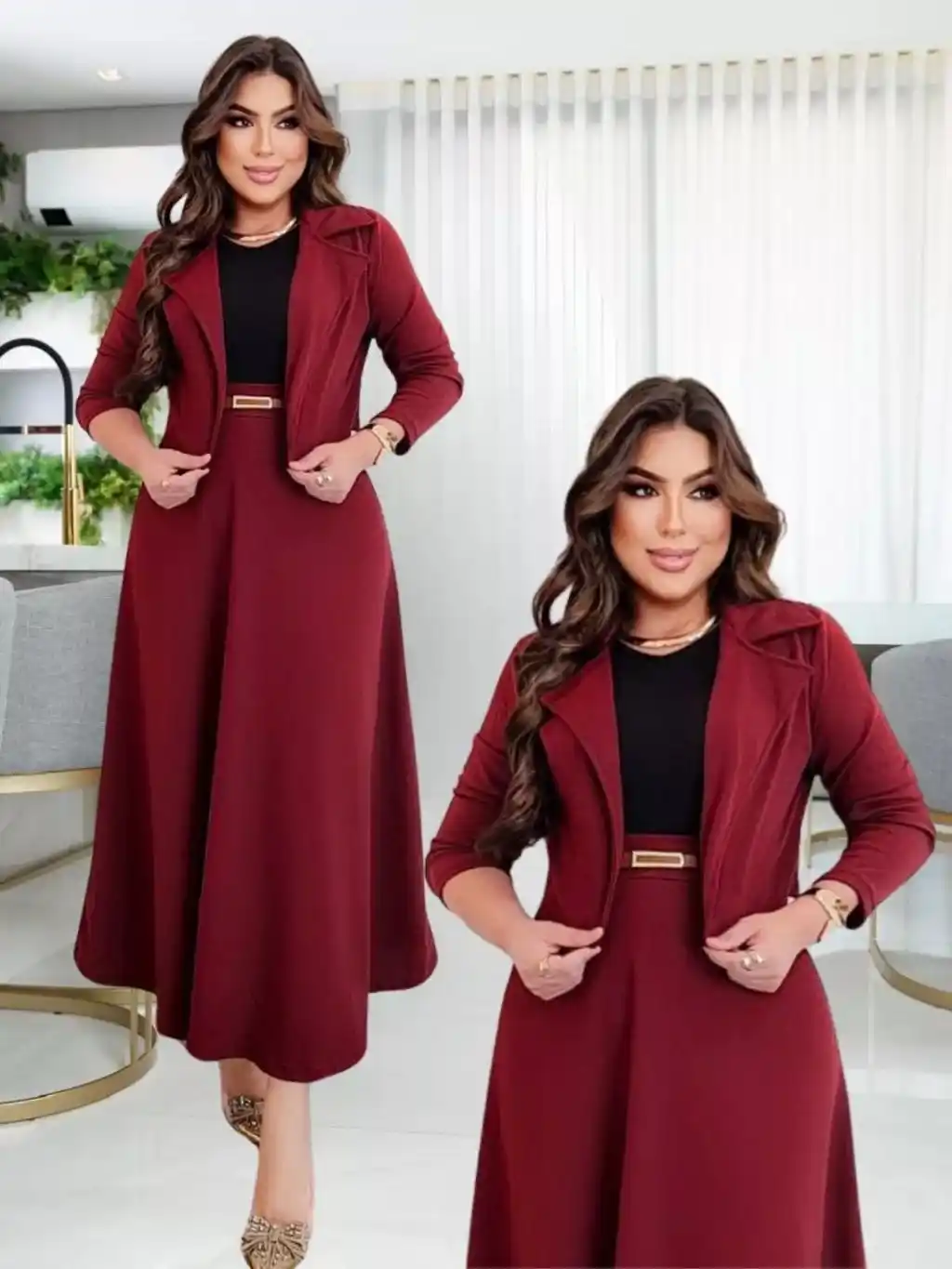 Image from Magazine Rafael Saturno Ofertas ,Descontos e Promoções (OFICIAL): *Conjunto Blazer Feminino 4 Peças + Cinto Manga Longa Crepe Moda Evang...