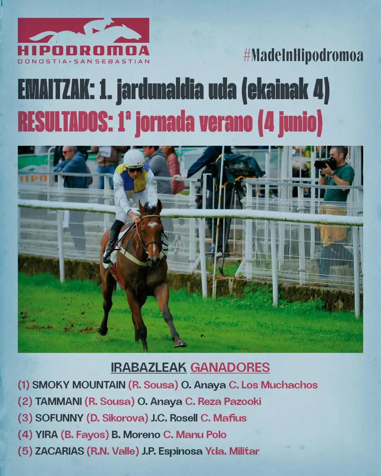Image from Hipódromo de San Sebastián - Donostiako Hipodromoa: [𝗘𝗠𝗔𝗜𝗧𝗭𝗔𝗞 - 𝗥𝗘𝗦𝗨𝗟𝗧𝗔𝗗𝗢𝗦]  🗞️ Udako 1. jardunaldiaren...