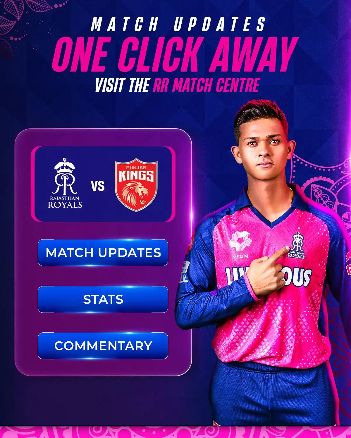 Image from Rajasthan Royals: IPL’s back. Last home game. Stay updated here! 💗👇   https://www.raja...