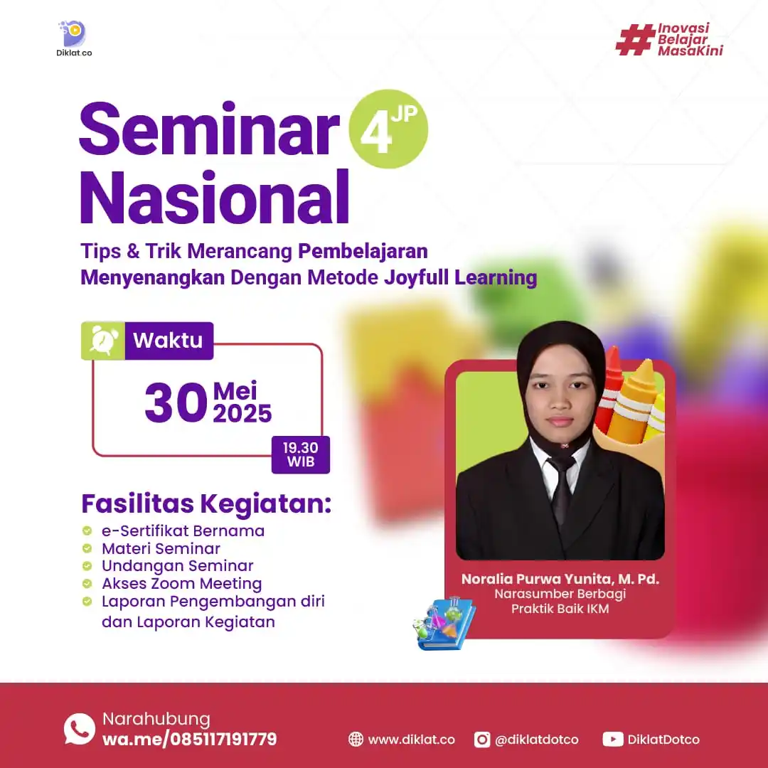 Image from Diklat.co Official: 🔔 *[REMINDER] HARI H PELAKSANAAN SEMINAR 4 JP*  _Hallo bapak/ibu pese...