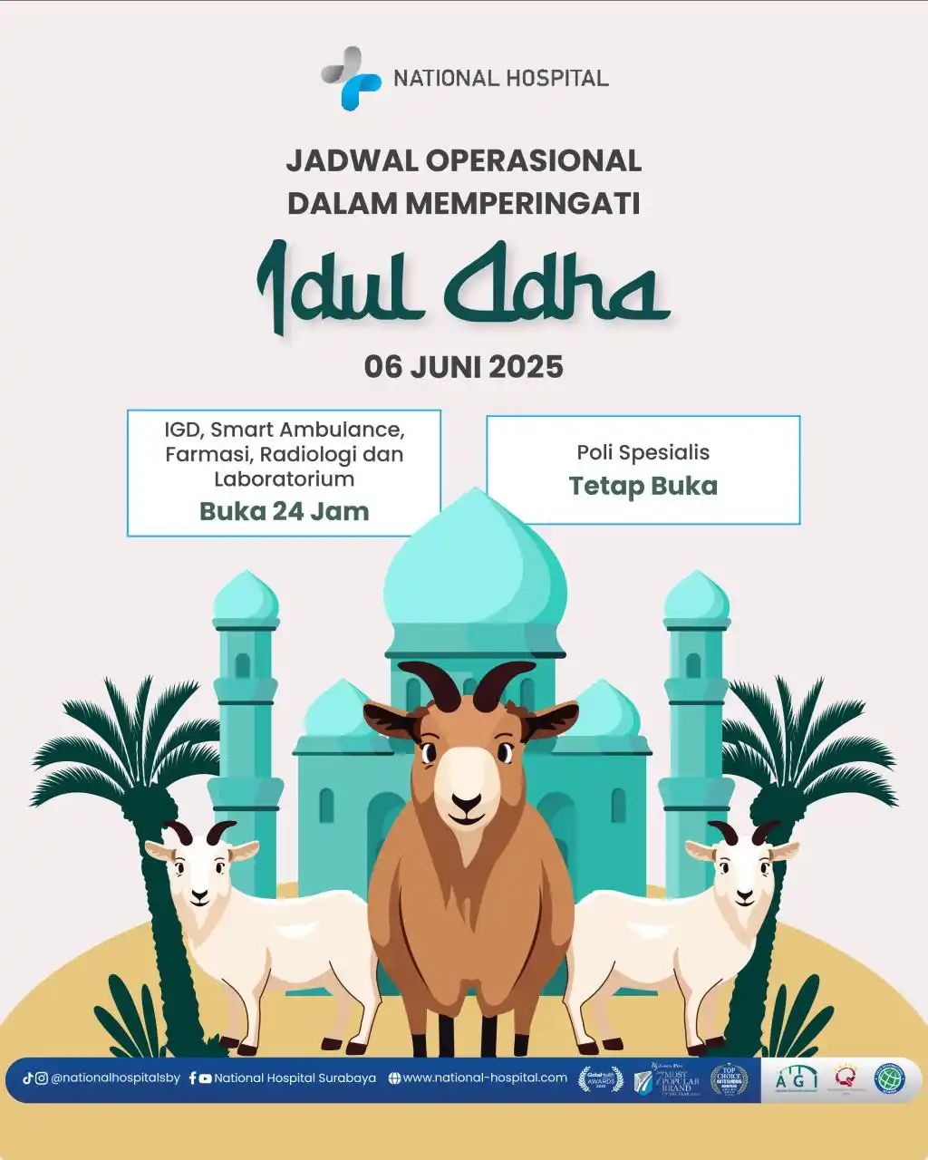 Image from NATIONAL HOSPITAL: Selamat Hari Raya Idul Adha 1446 H 🐐🐄 National Hospital mengucapkan...