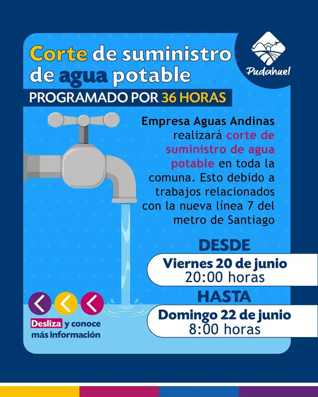 Image from Ilustre Municipalidad De Pudahuel: ¡AVISO IMPORTANTE! 🚨 CORTE DE AGUA PROGRAMADO PARA PUDAHUEL POR OBRAS...