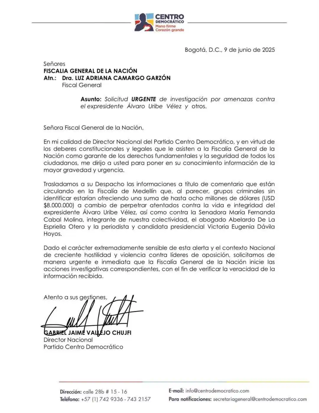 Image from Las Noticias De MAI: Denuncian plan contra Uribe, Cabal, Dávila y De la Espriella  <a class...