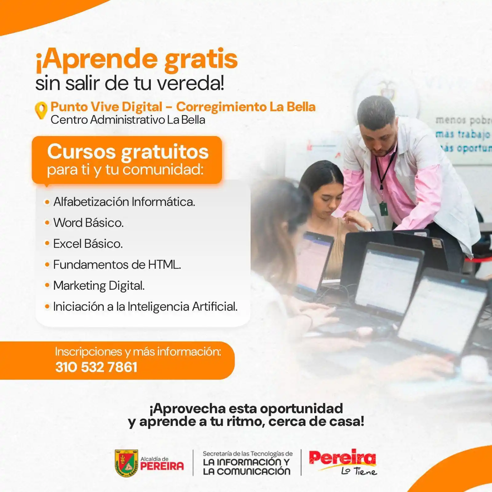 Image from Alcaldía de Pereira : PUNTO VIVE DIGITAL LA BELLA 🌱🖥️En el campo también crece el conocim...