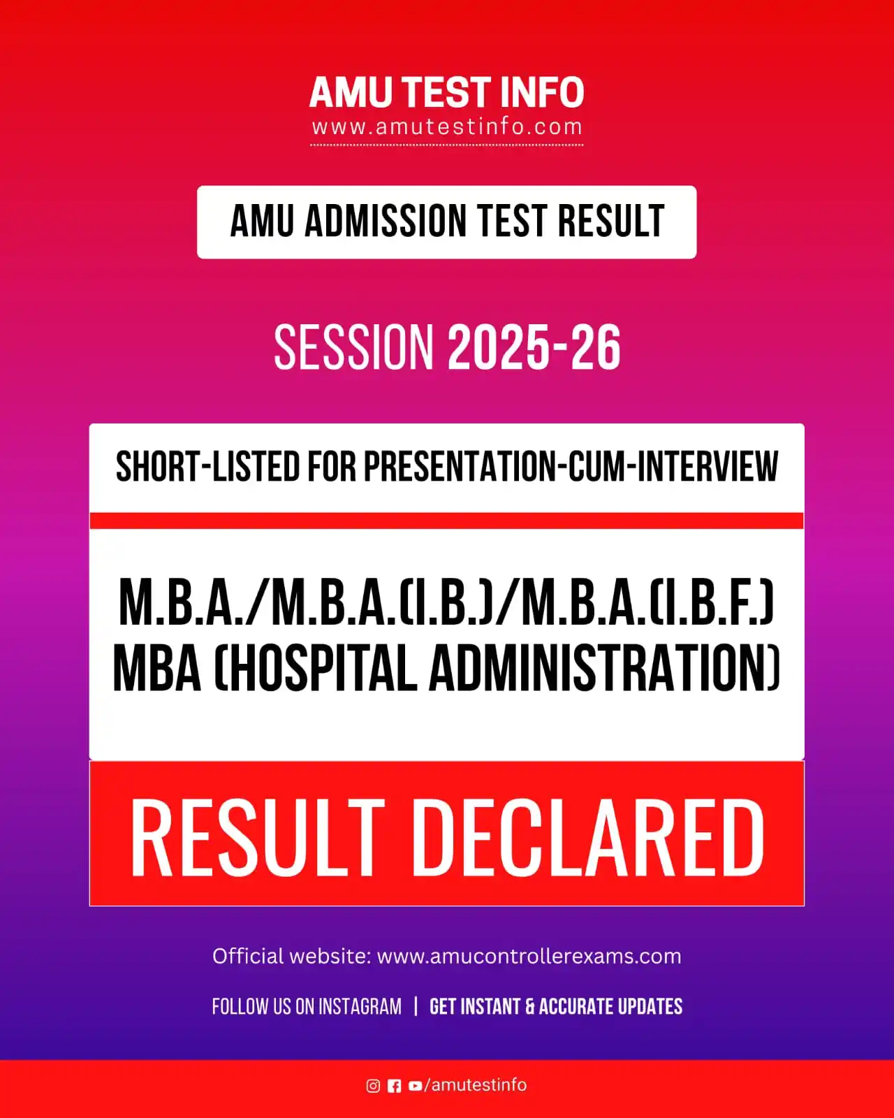 Image from amutestinfo: Result of AMU *MBA/IB/IBF and MBA (Hospital Administration)* (Intervie...