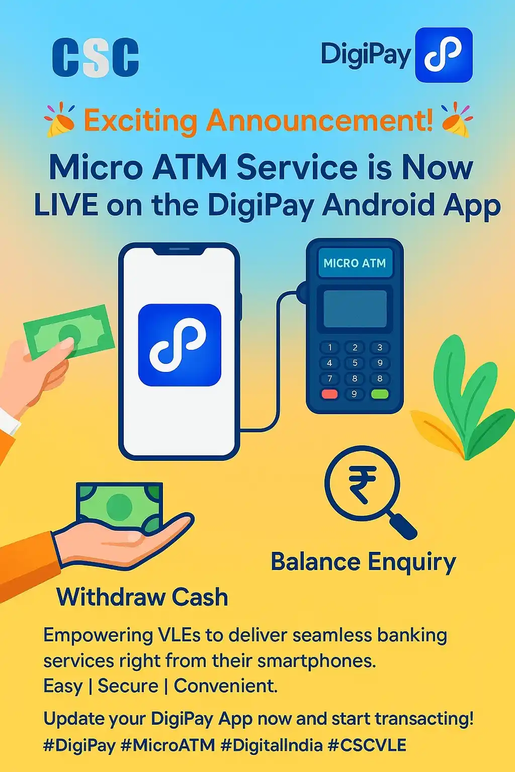 Image from Digipay and DigiPay Lite Information/Support- MP: 🎉 Exciting Announcement! 🎉 📲 Micro ATM Service is Now LIVE on the ...