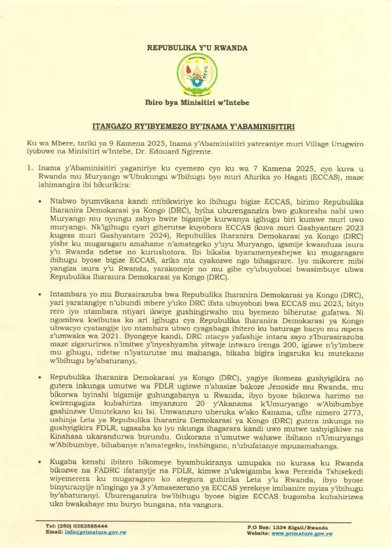 Image from Tedros Info: Inama y'Abaminisitiri yateranye ku wa 9 Kamena 2025, yashimangiye ko u...