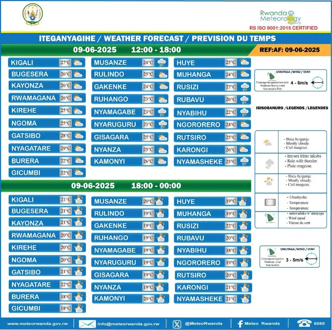 Image from Tedros Info: ITEGANYAGIHE Tariki ya 9 Kamena 2025 hagati ya saa 12:00-18:00 hatega...