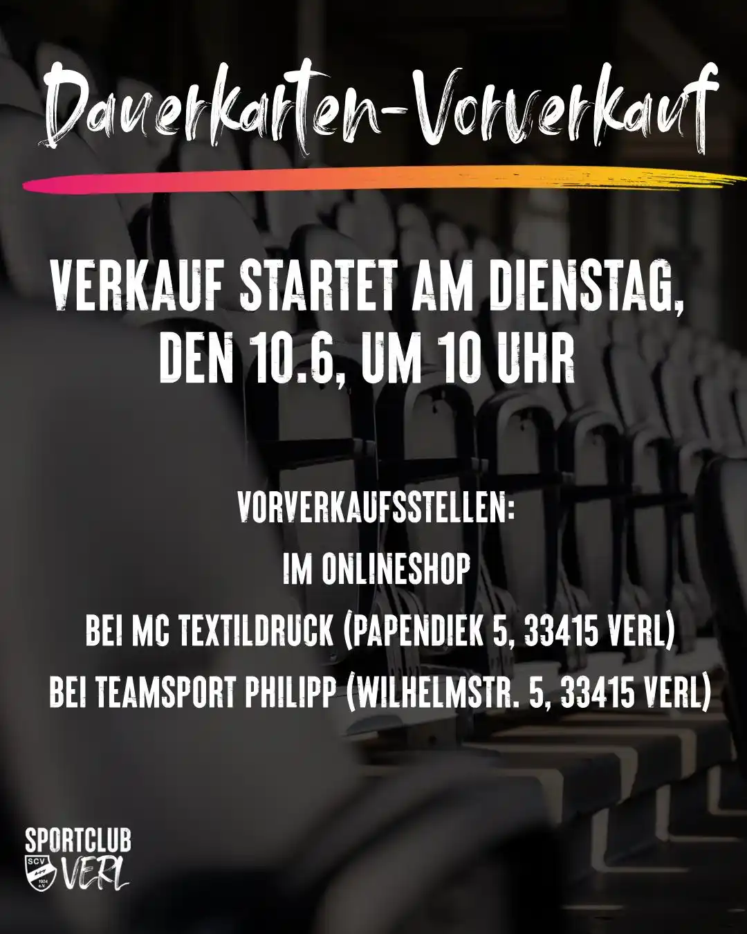 Image from Sportclub Verl von 1924 e.V.: Am Dienstag, den 10. Juni, startet ab 10 Uhr der Verkauf für die Dauer...