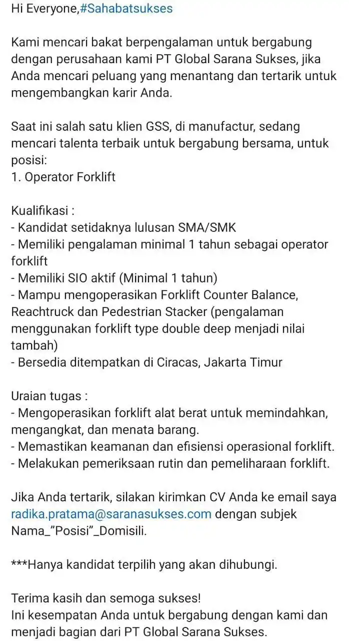 LOWONGAN PEKERJAAN JABODETABEK - KARAWANG post