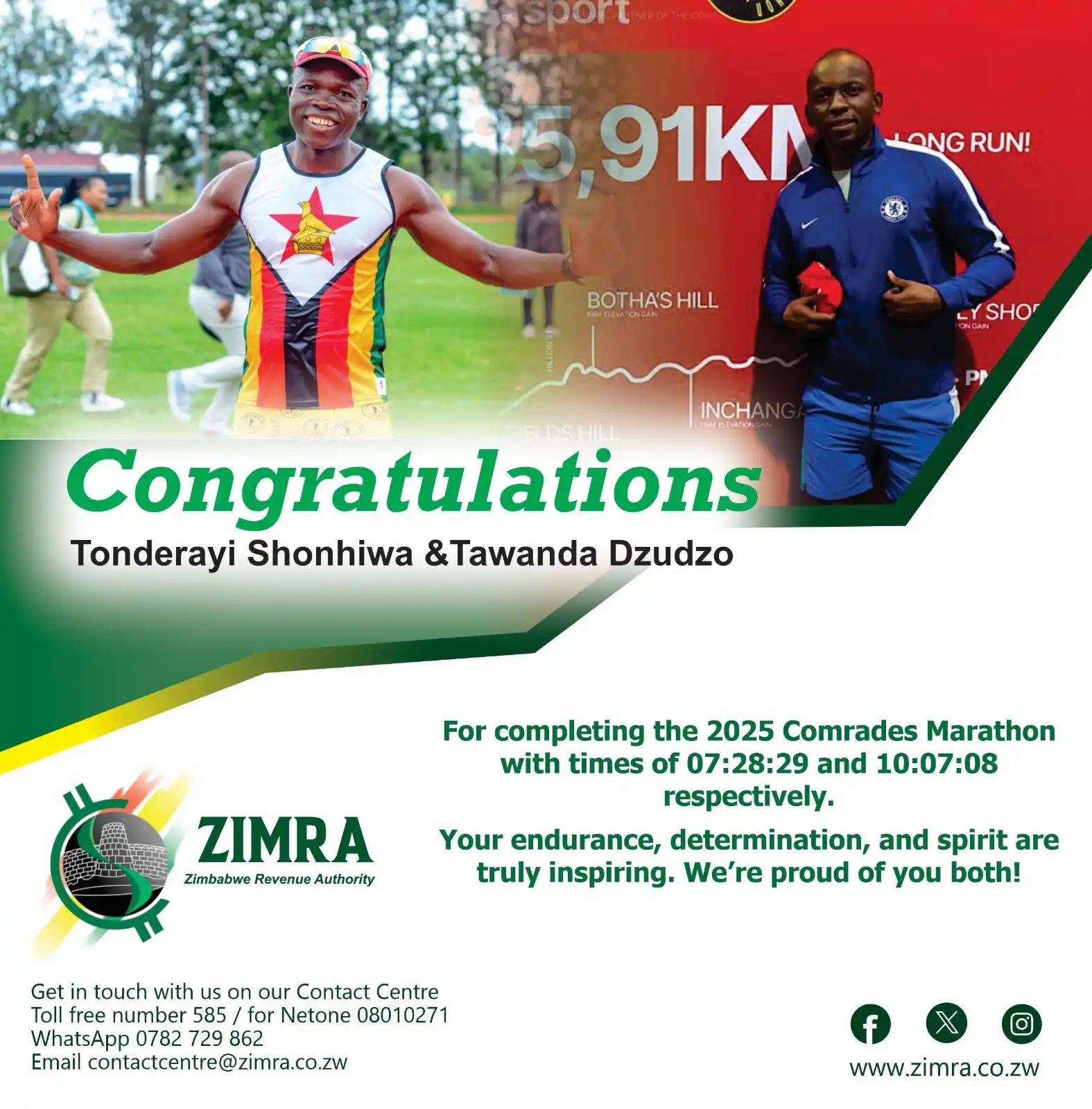 Image from Zimbabwe Revenue Authority Channel: Congratulations to our ZIMRA colleagues, Tonderayi Shonhiwa &Tawanda D...