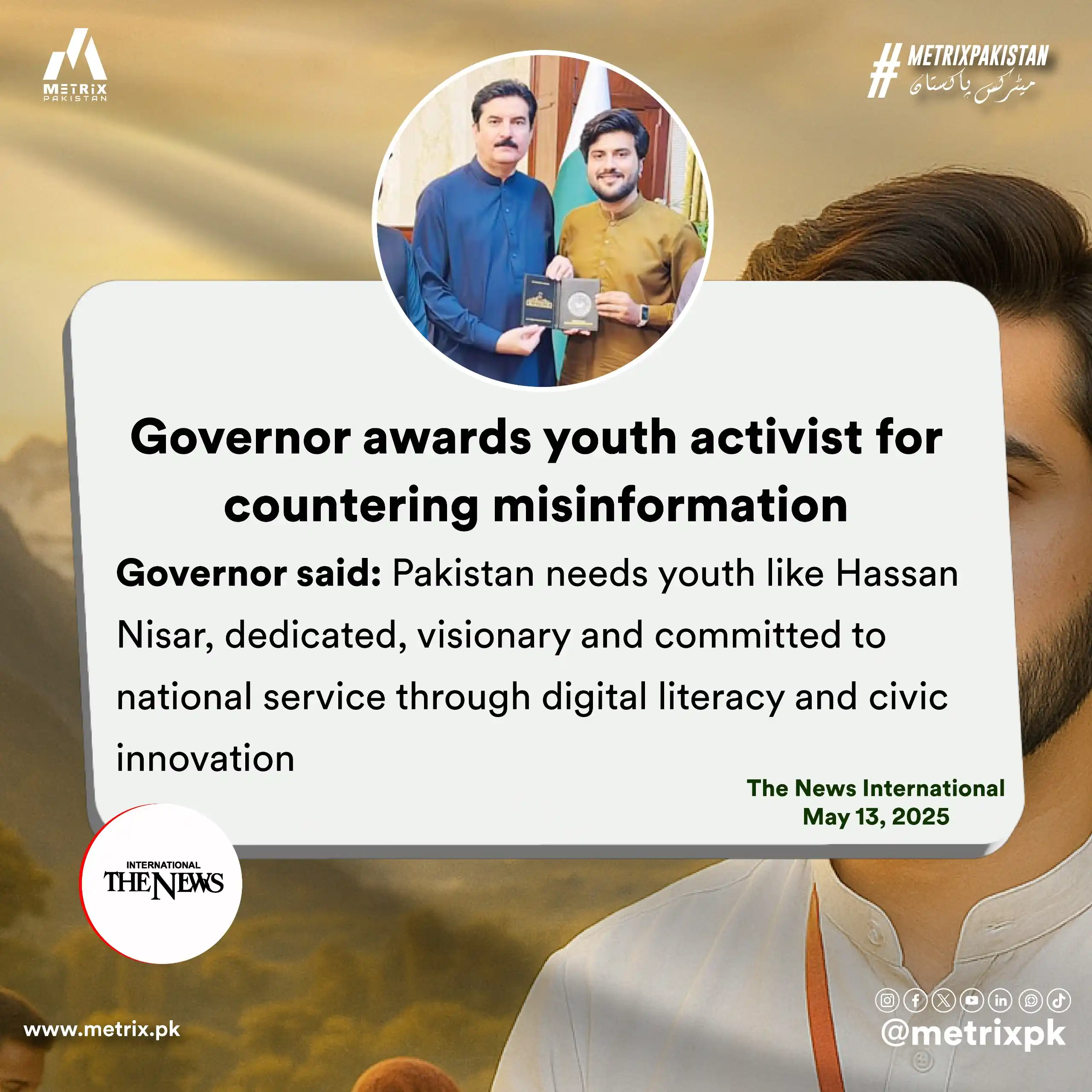 Image from Metrix Pakistan Fact Check: Hasan Nisar, Founder & CEO of Metrix Pakistan, was honored by Governor...