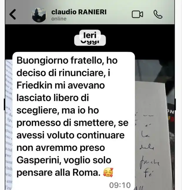 Image from Giallorossi.net: Il messaggio inviato questa mattina da Ranieri a Ivan Zazzaroni nel qu...