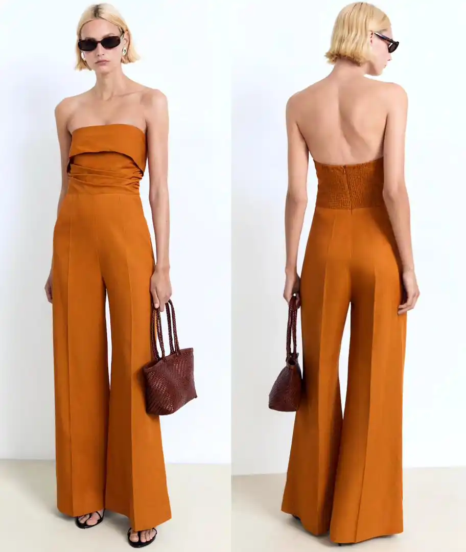 Image from Our fashion corner: MANGO linen-blend strapless Jumpsuit; 387,000/- Tshs Uk size; XS to X...