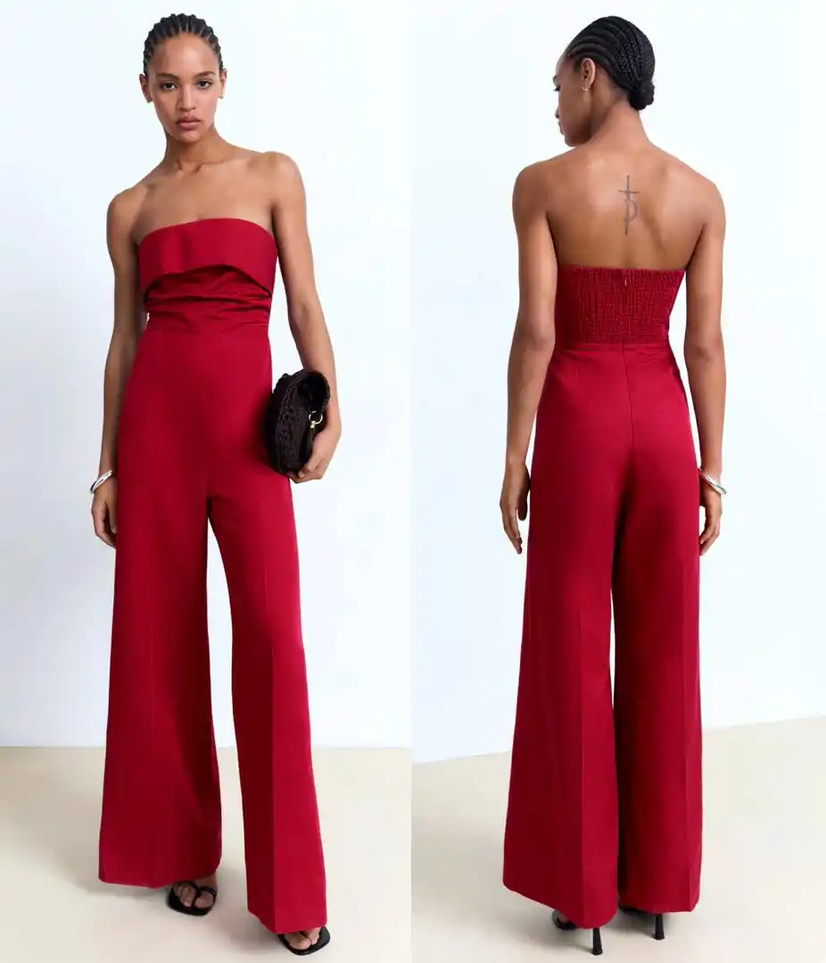 Image from Our fashion corner: MANGO linen-blend strapless Jumpsuit; 387,000/- Tshs Uk size; XS to X...