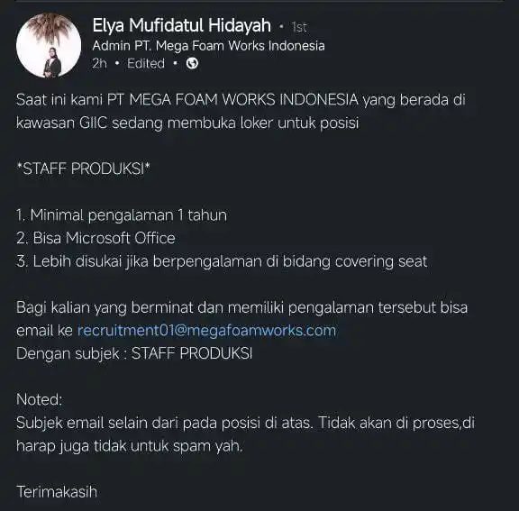 LOWONGAN PEKERJAAN JABODETABEK - KARAWANG post