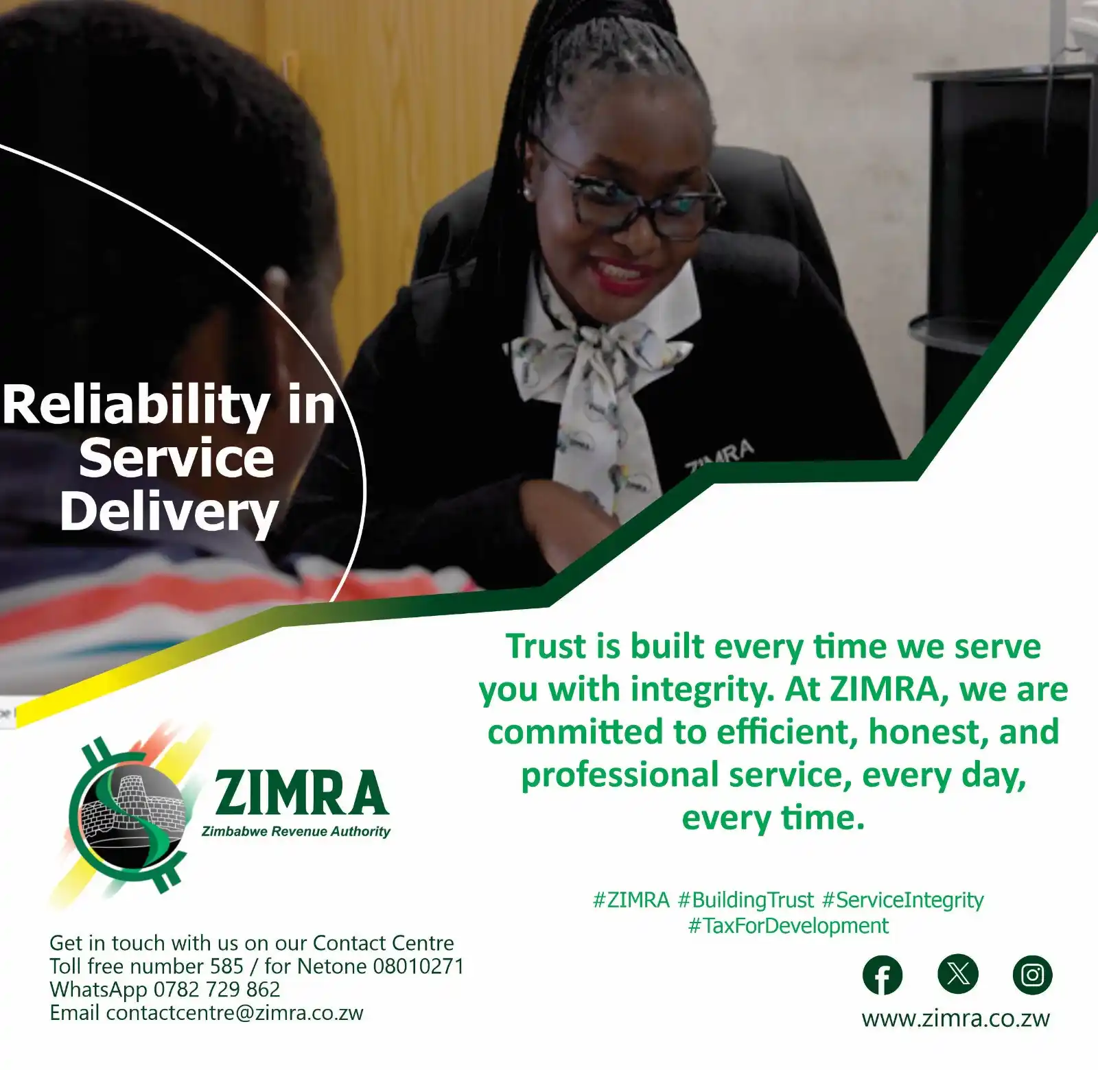 Image from Zimbabwe Revenue Authority Channel: Trust is built every time we serve you with integrity. At ZIMRA, we ar...