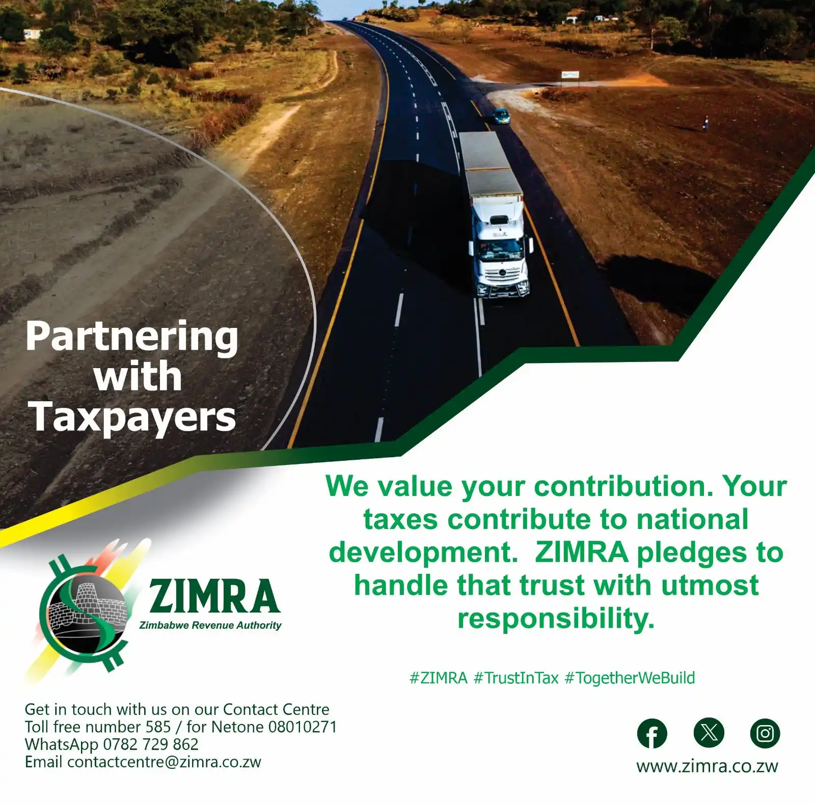 Image from Zimbabwe Revenue Authority Channel: We value your contribution. Your taxes contribute to national developm...