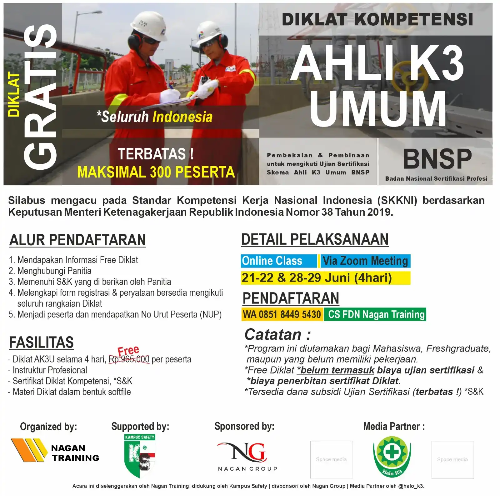 Image from Loker K3: FREE DIKLAT NASIONAL KOMPETENSI AHLI K3 UMUM JUNI 2025! Silahkan shar...
